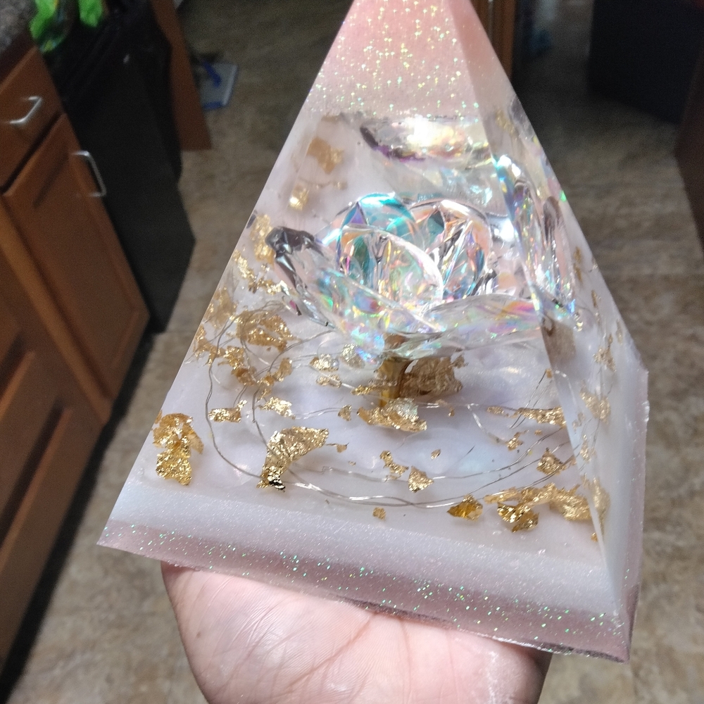 Elegant Iridescent Pyramid with Gold Leaf
